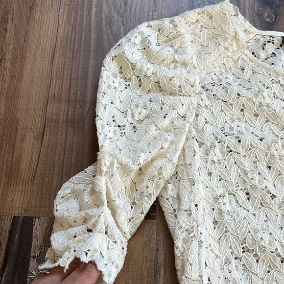 The Kooples Cream Open Lace Shortsleeved Button Down Top - Picture 3 of 8